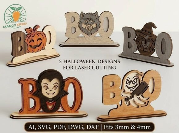 Download 5 Halloween BOO Laser Cut Files Bundle - Laser cut file Collection