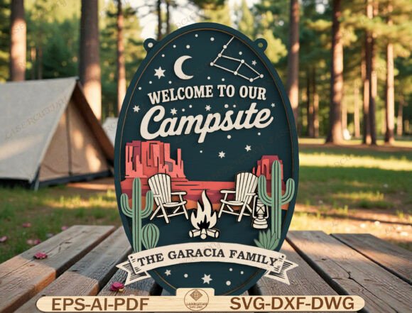 Download Campsite Family Sign Laser Cut File - Laser cut file Collection