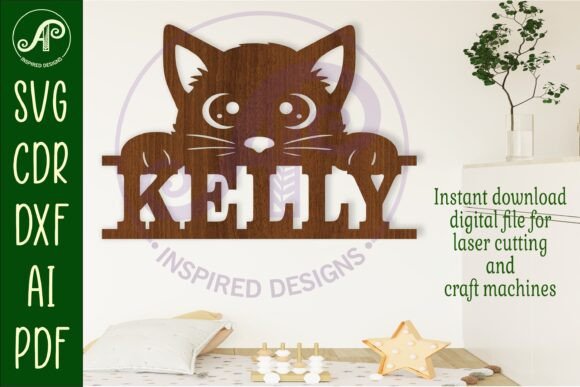 Download Cute Kitten Name Sign Svg Laser Cut File - Laser cut file Collection