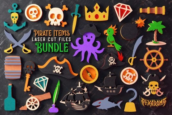 Download Pirate Items Bundle | Laser Cut Files - Laser cut file Collection