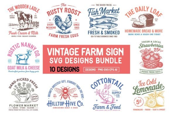 Download Vintage Farm Sign PNG SVG Designs Bundle - Farm sign Collection