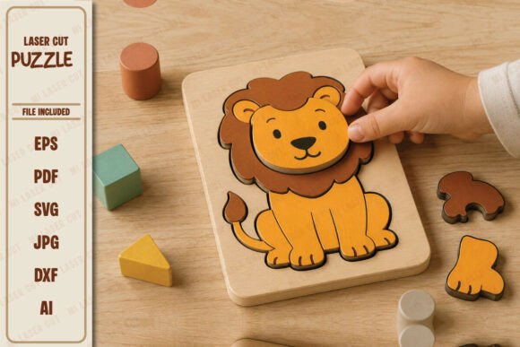 Download Kids Lion Puzzle Laser Cut File SVG DXF - Laser cut file Collection